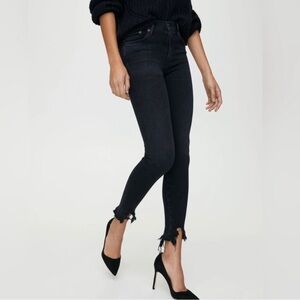 Agolde Sophie Black Skinny Jeans Raw Hem Size 26